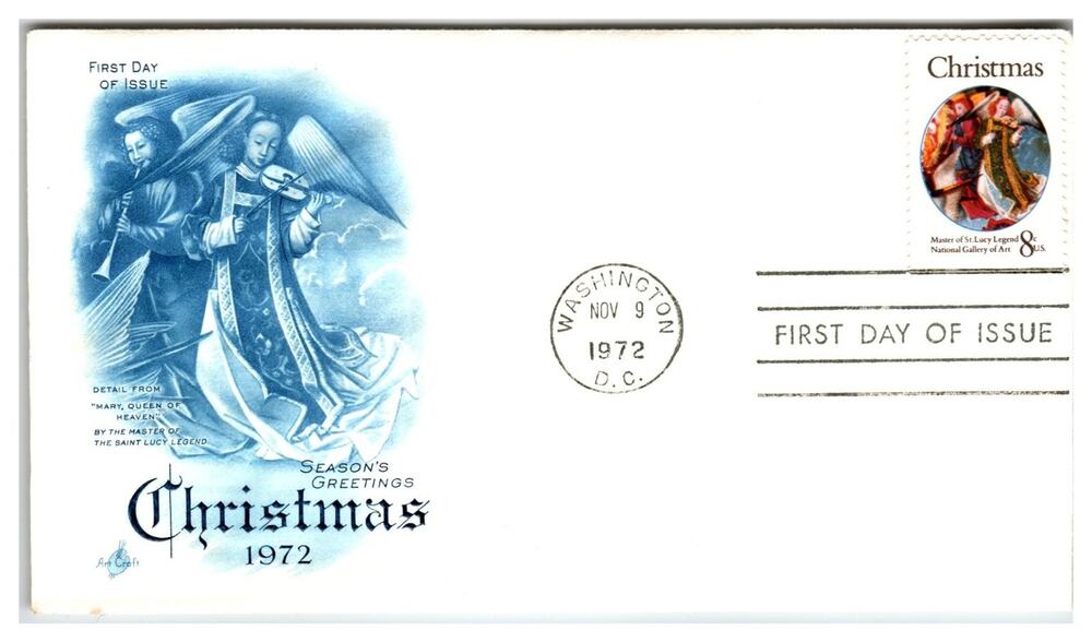 Scott #1474 Christmas Angels 1972 First Day Cover FDC Artcraft Unaddressed